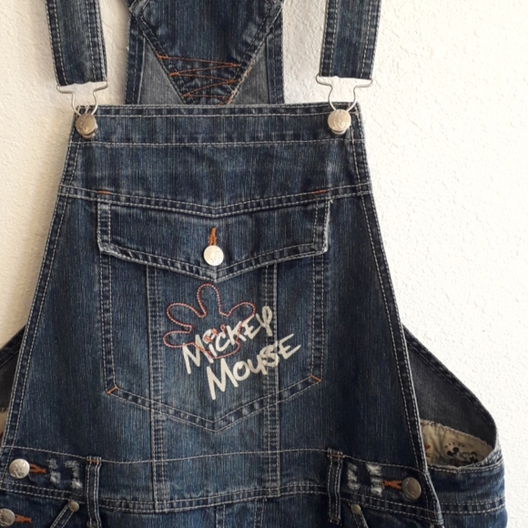 RARE Find! Disney Mickey Mouse Graphic Short Denim Overalls - Picture 2 of 11